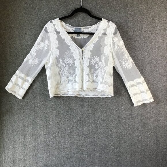 Rabbit Rabbit Rabbit Elbow Sleeve Ivory Lace Shrug Jacket Top Sz L - Picture 1 of 9